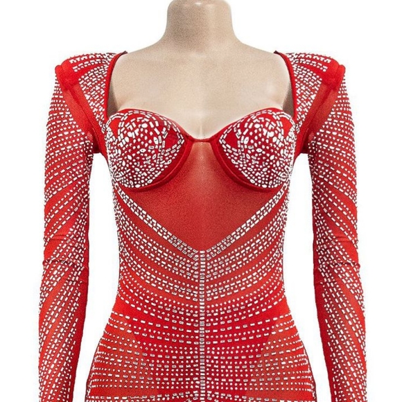 Rhinestones maxi Dress new size L Strech Material with panty liner. - Picture 5 of 7